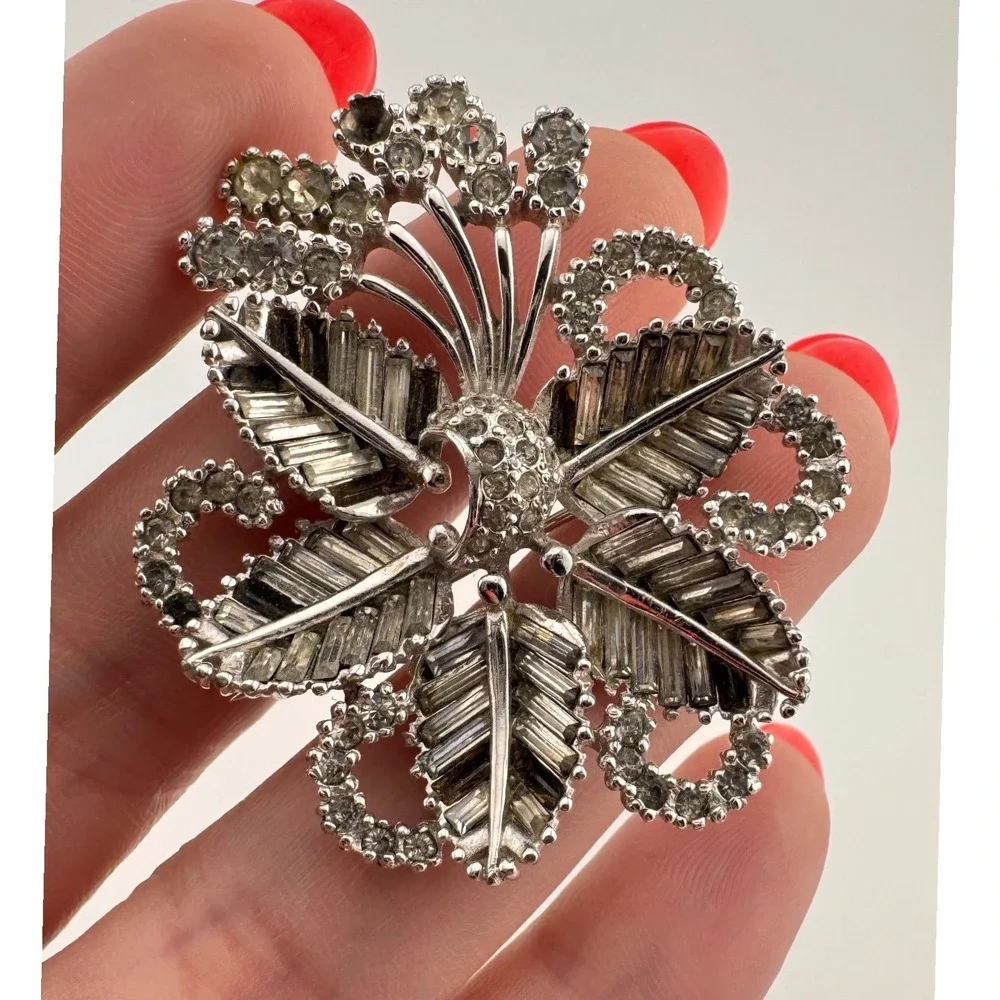 Vintage Pennino Rhinestone Brooch Baguette Spray Pin AS IS Signed
